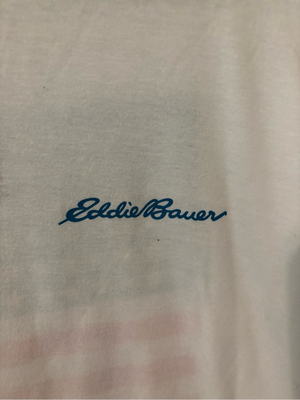 Eddie Bauer White Tee with Blue Script Logo Tag
